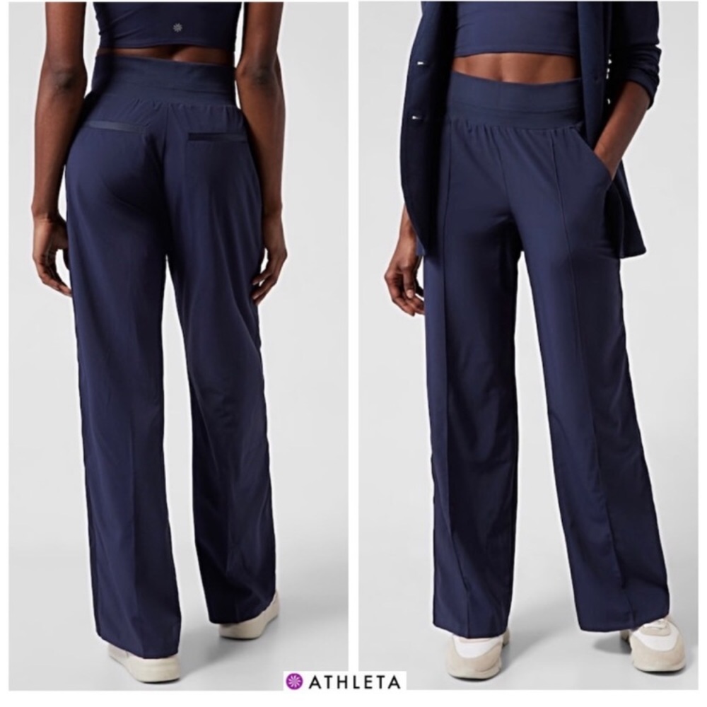 👏 ATHLETA Nolita Wide Leg Navy Blue Pants 8 Ultra Flattering